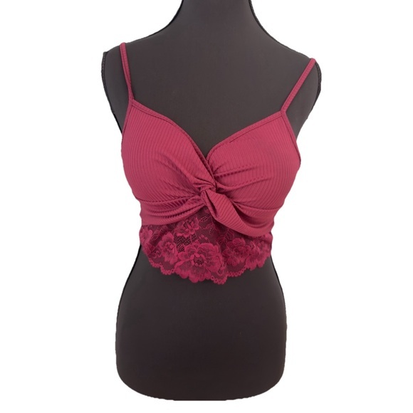 New SHEIN Cropped Tank Top Twisted Front Lace Accent Size Small Bust 26” - 30” - Picture 1 of 7
